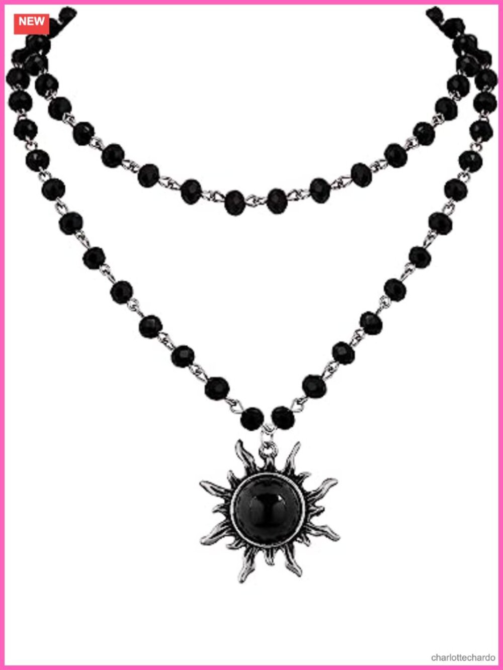 Gothic Sun Choker Necklace Zinc Alloy Onyx Crystal Layered